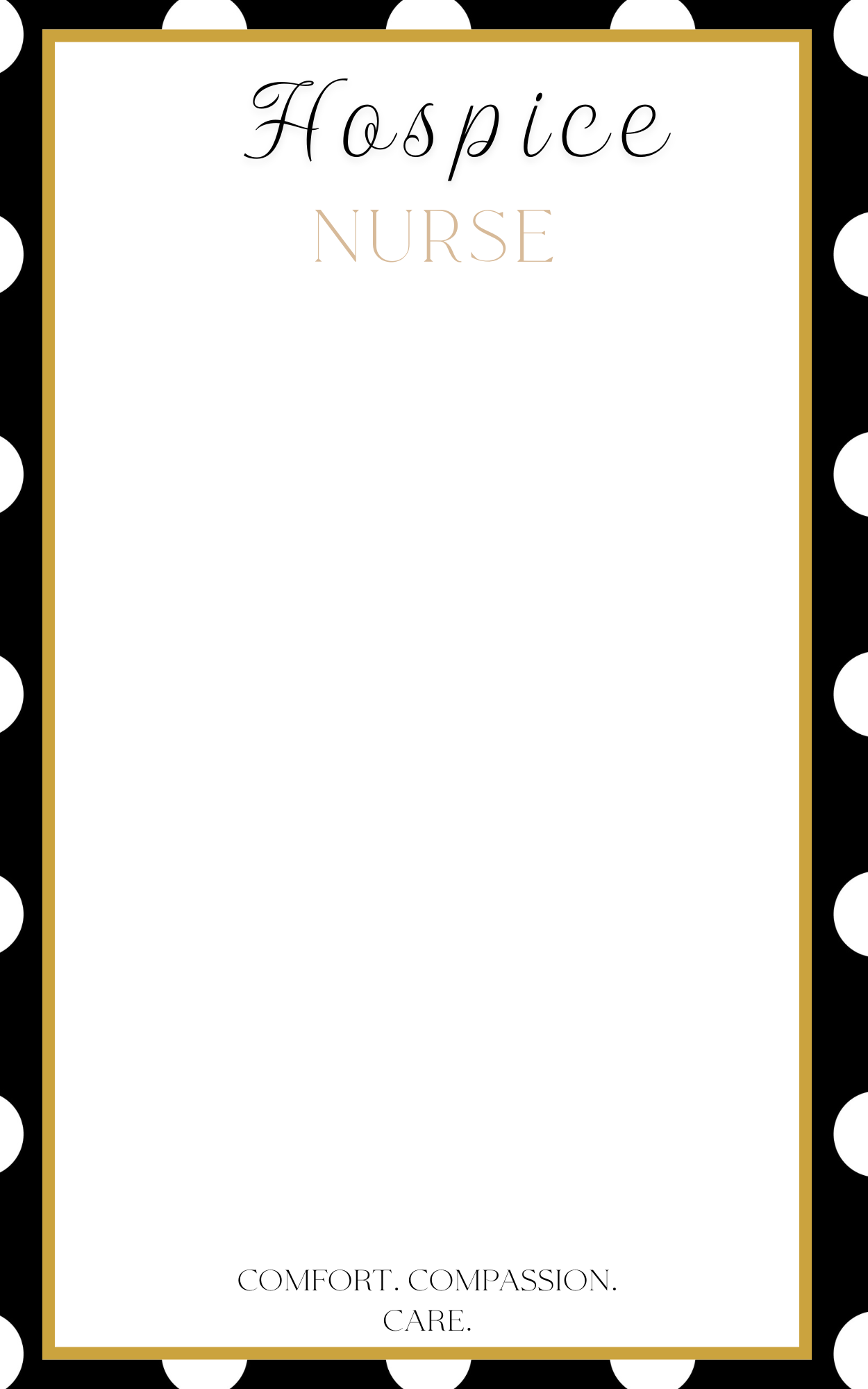 Notebook cover with 'Hospice Nurse' text and polka dot border